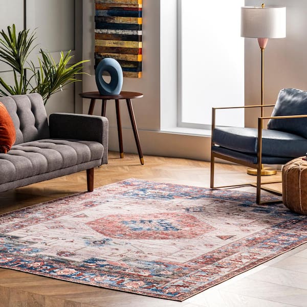 Eliza Multi 8 ft. x 10 ft. Machine Washable Traditional Medallion Indoor Area Rug