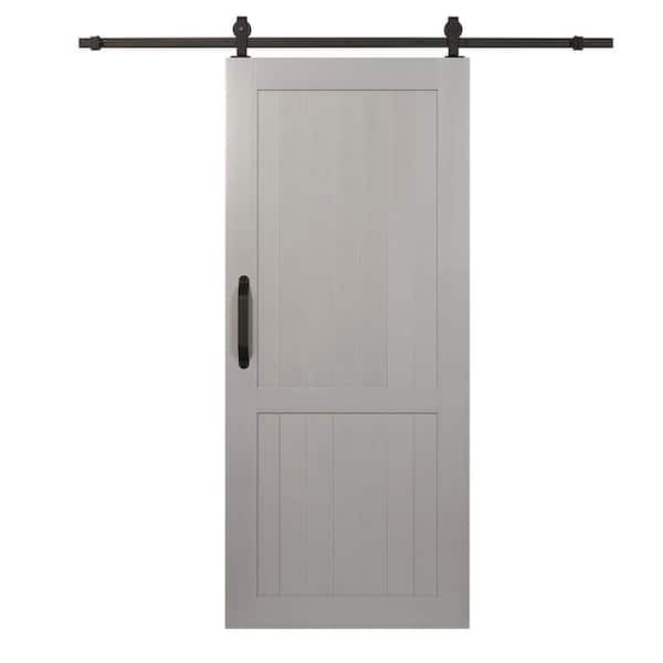 Pinecroft 36 in. x 84 in. Millbrooke Satin Silver H Style PVC Vinyl Barn Door with Sliding Hardware Kit - Door Assembly Required