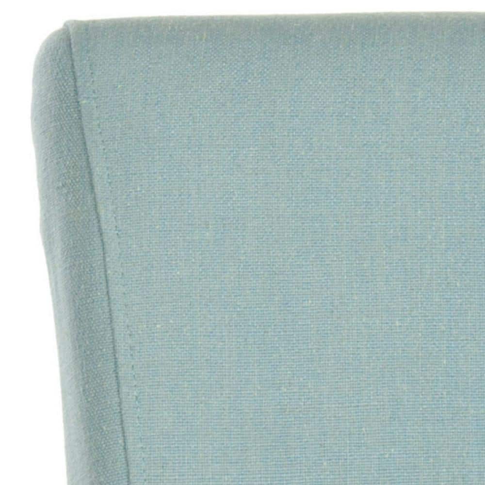 Transitional Sky Blue Leather & Wood Bar Stool with Metal Accents