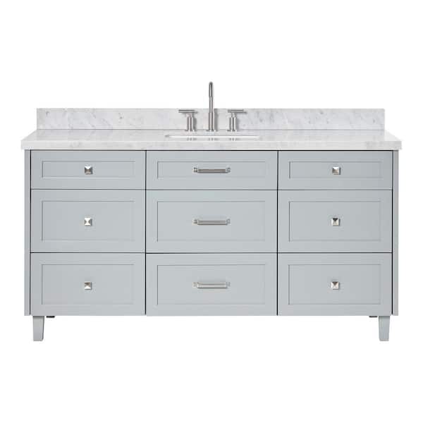 Monroe 66 in. W x 22 in. D x 36 in. H Single Bath Vanity in Gray with Italian Carrara Marble Top
