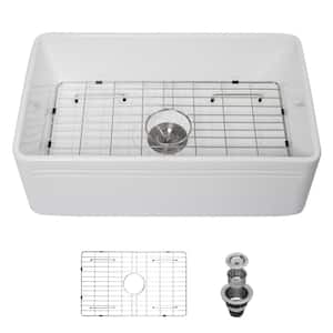 White Ceramic 30 in.  Single Bowl Reversible Farmhouse/Apron Fron Kitchen Sink with Grid and Strainer
