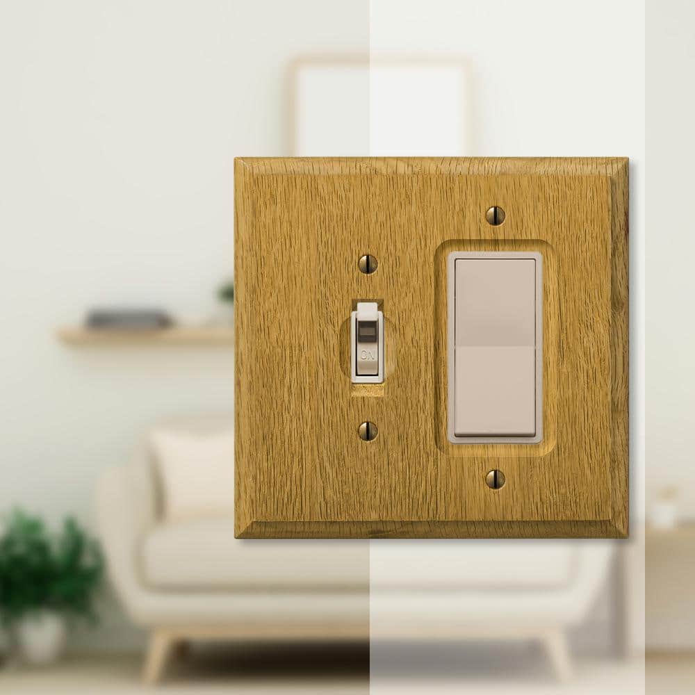 Light Oak Wood Single Toggle and Rocker Wallplate