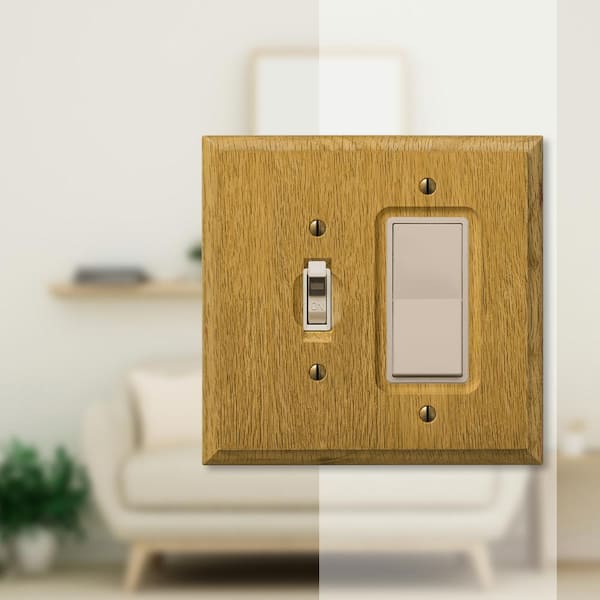 Carson 2 Gang 1-Toggle and 1-Rocker Wood Wall Plate - Light Oak