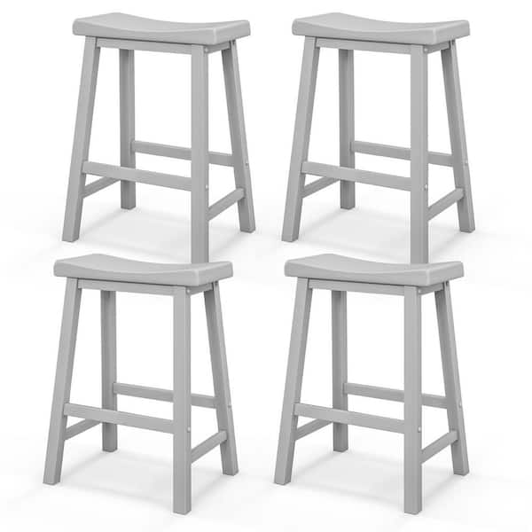 Gymax 24 in. Grey Set of 4 Saddle Bar Stools Counter Height Dining Chairs with Wooden Legs