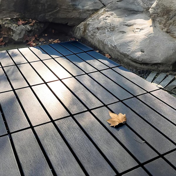 1 ft. W x 1 ft. L Outdoor Striped Pattern Square PVC Interlocking Flooring Deck Tiles in Gray (Pack of 44 Tiles)