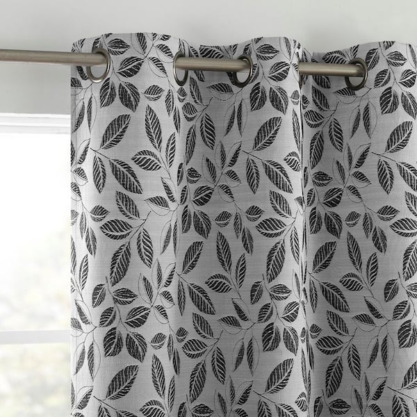 Sun Zero Satti Embroidered Leaf Pearl/Gray Polyester 40 in. W x 63 in. L Grommet 100% Blackout Curtain (Single Panel)