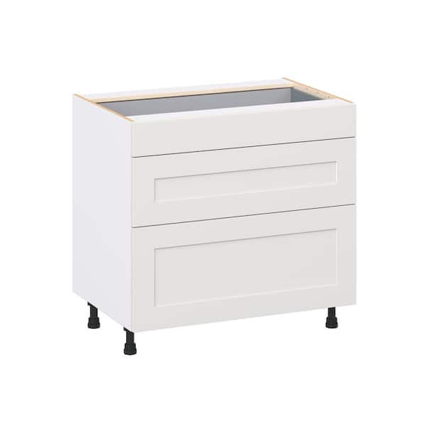 Roseland 36 in. W x 24 in. D x 34.5 in. H Assembled Shaker Drawer Base Kitchen Cabinet in Warm White with 3 Drawers