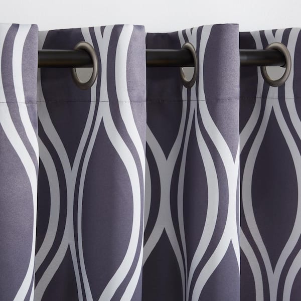 Alfie Black Pearl Ogee Room Darkening 52 in. W x 84 in. L Grommet Top Room Panel (Set of 2)