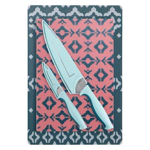 Savory Saffron 6 Piece Knife and Cutting Board Set in Blue and Pink