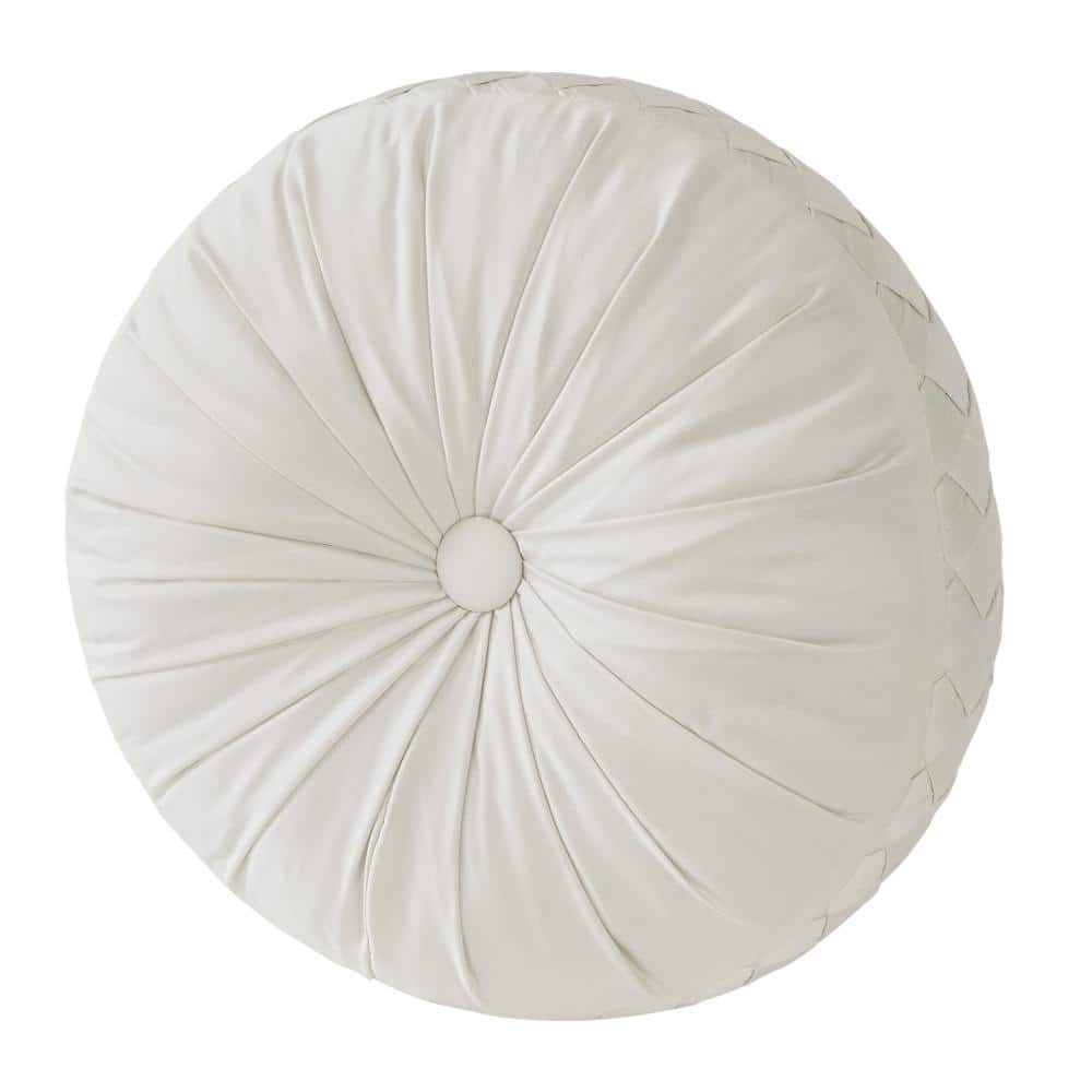 Blanchard Ivory Polyester Solid Tufted Round Decorative Throw Pillow 15 In.
