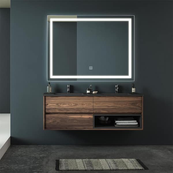 WELLFOR 40 in. W x 32 in. H Rectangular Frameless Dimmable Anti-Fog Wall-Mounted Bathroom Vanity Mirror