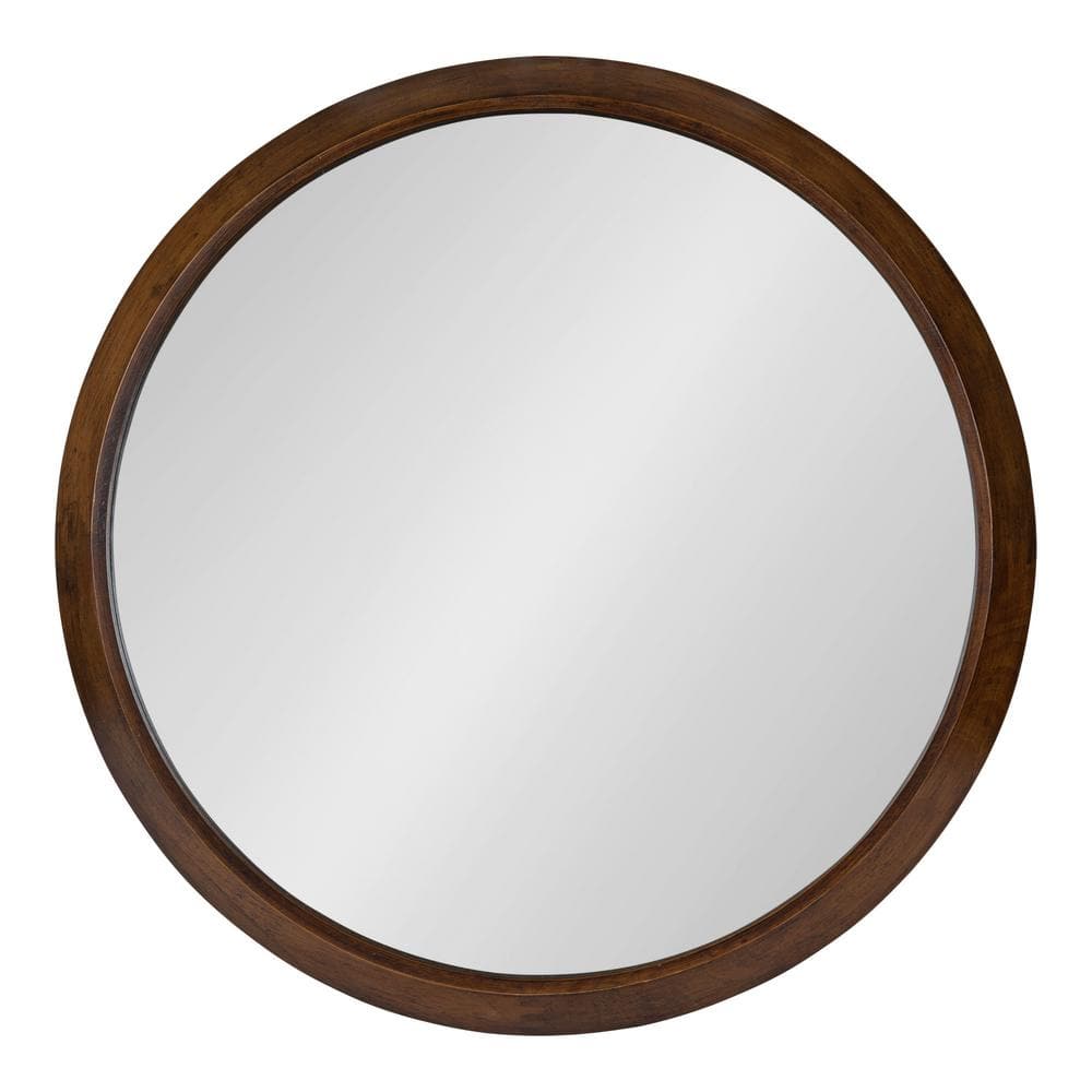 Walnut Brown 27'' Round Wooden Frame Uldrich Wall Mirror