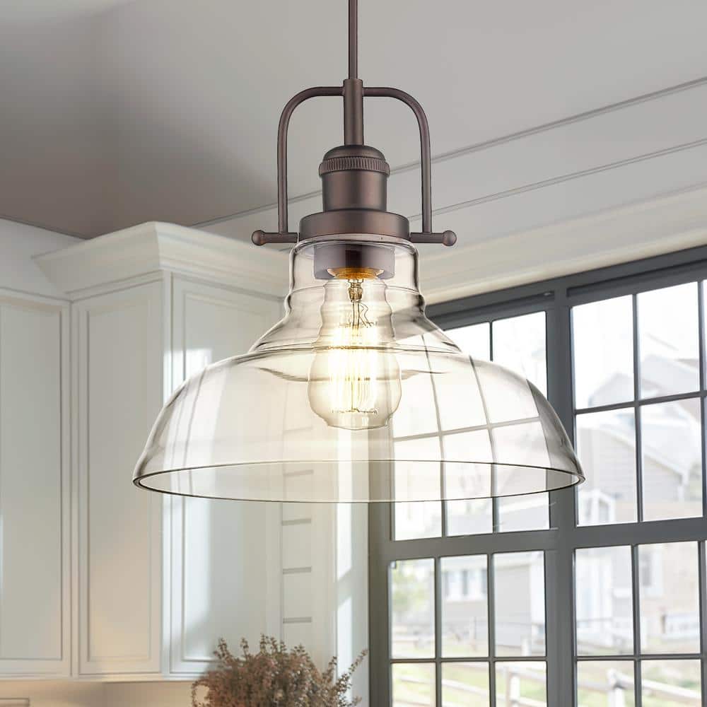 Oil Rubbed Bronze Farmhouse Pendant Light with Clear Glass Shade