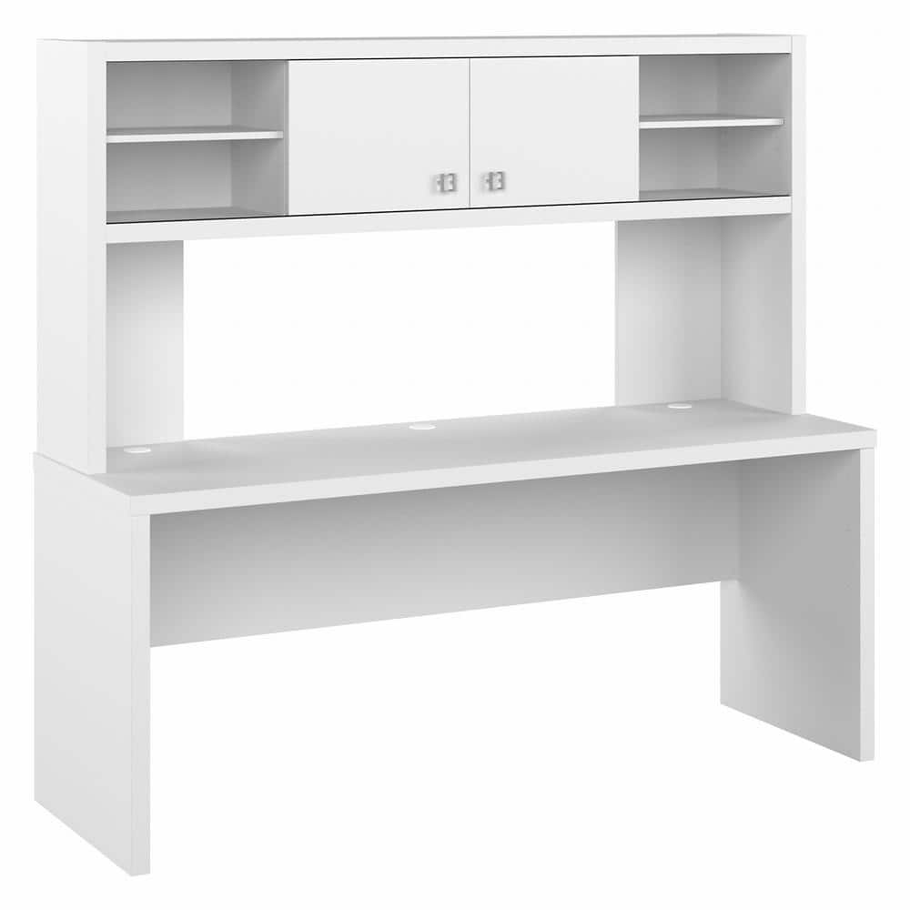 Bush Furniture Echo 71.97 in. Rectangular Pure White Desk with Hutch ...