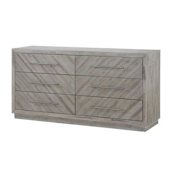 Benjara 20 in. Gray 6-Drawer Wooden Dresser Without Mirror