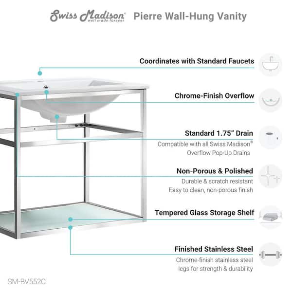 Pierre 23.6 in. W x 24 in. H Vanity in Chrome with Ceramic Vanity Top in White with White Basin