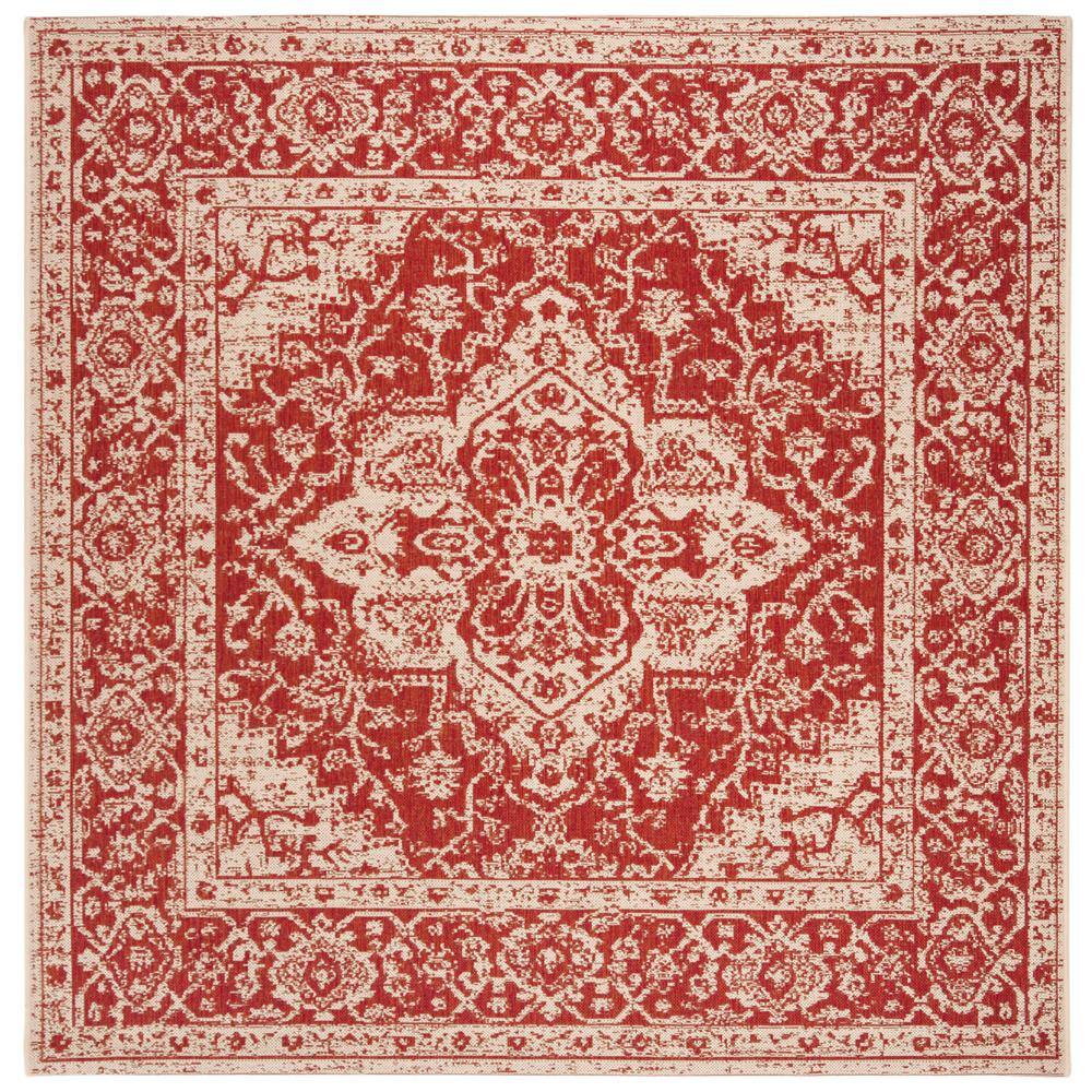 Area Rug Square Red/Natural 8 ft. x 8 ft. Floral Indoor Outdoor