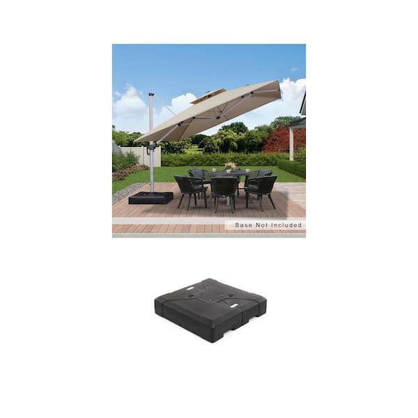 11 ft. Square Double-Top Beige Cantilever Patio Umbrella and 286 lbs. Black Umbrella Base