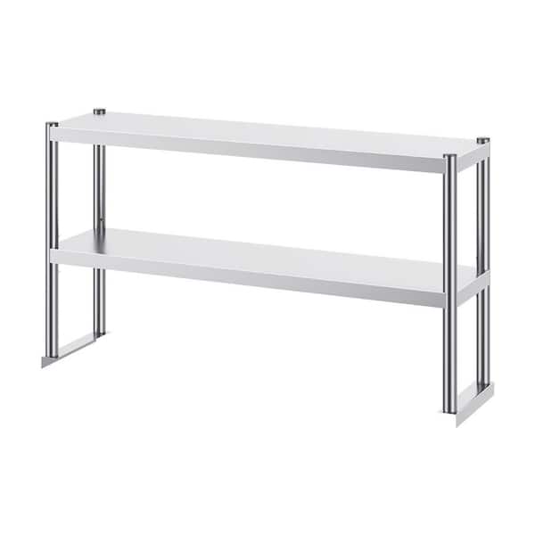 SKYSHALO Double Tier Stainless Steel Silver Stainless Steel 12 in. L x 48 in. W, Kitchen Prep Table with Adjustable Over Shelf