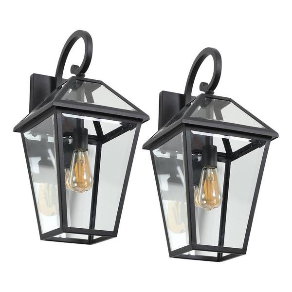 Staykiwi 21 in. Black Modern Outdoor Wall Lantern Sconce with Clear Glass Shade, Weatherproof and No Bulbs Included (2-Pack)