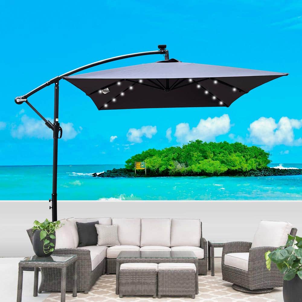 10 ft. Rectangular Steel LED Cantilever Patio Umbrella with Crank and Cross Base in Anthracite for Garden Deck Backyard price history on PriceWatchPro