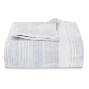 Sandy Shore King Stripe Blue Cotton Blanket