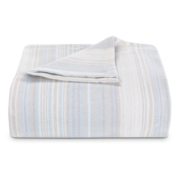 Tommy Bahama Sandy Shore King Stripe Blue Cotton Blanket