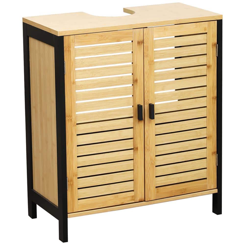 Over The Toilet Storage Cabinet Bathroom Cebu Bamboo - Black Wood, Size: 24 W x 8.8 D x 68 H, Brown