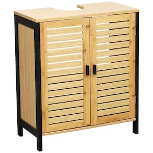 Cebu 24 in. W x 12 in. D x 27.9 in. H Freestanding Bath Vanity Cabinet without Top Only Non-Pedestal in Bamboo and Black