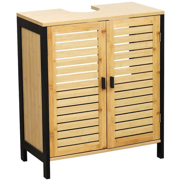 Unbranded Cebu 24 in. W x 12 in. D x 27.9 in. H Freestanding Bath Vanity Cabinet without Top Only Non-Pedestal in Bamboo and Black