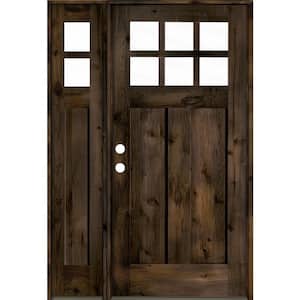 50 in. x 80 in. Craftsman Alder 2 Panel Right-Hand 6-Lite Clear Glass Black Wood Prehung Front Door /Left Sidelite
