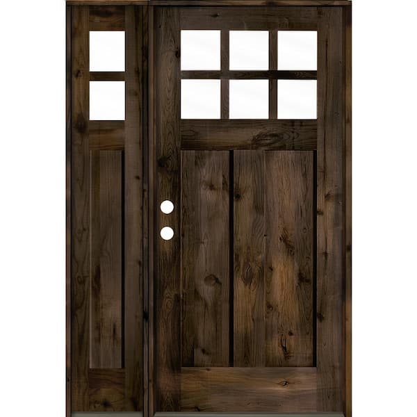 Krosswood Doors 50 in. x 80 in. Craftsman Alder 2 Panel Right-Hand 6-Lite Clear Glass Black Wood Prehung Front Door /Left Sidelite