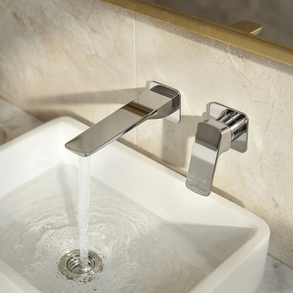 Wall Mounted Faucet Single Handle Bathroom Vanity Faucet with Pop-Up Drain, Professional Grade in Polished Chrome