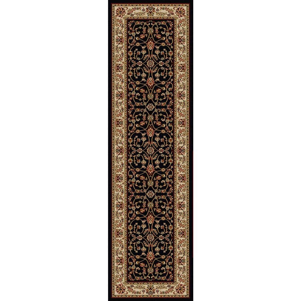 Como Black 2 ft. x 7 ft. Traditional Oriental Scroll Area Rug