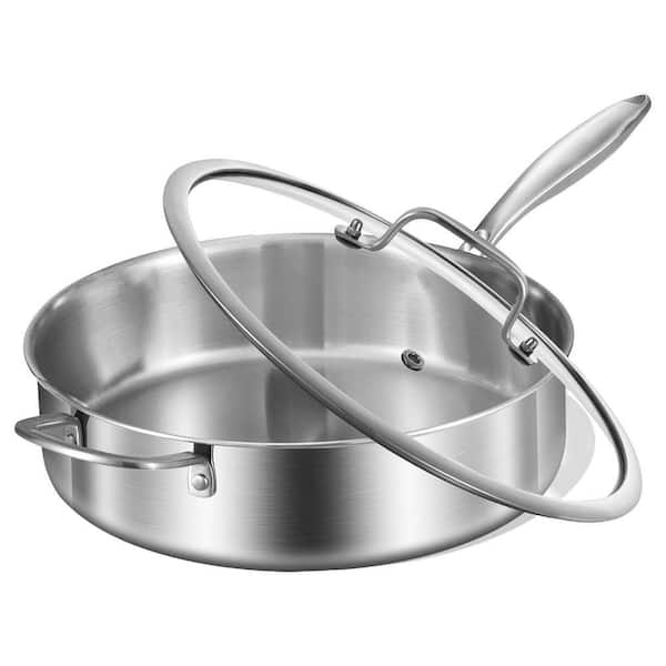 Tri-Ply Stainless Steel 5.5 qt. Nonstick Saute Pan with Lid, Food Grade Surface, Dishwasher and Oven Safe