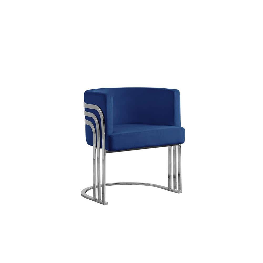 Sleek Navy Blue Velvet Barrel Accent Chair with Metal Base