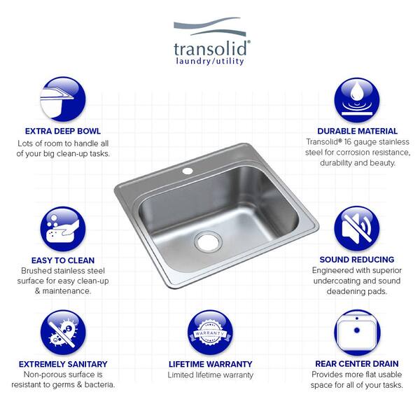 Transolid Meridian 25 in. x 22 in. x 12 in. Stainless Steel Drop-in Laundry/Utility Sink Kit with 4-Hole