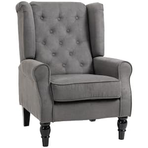 Button-Tufted Accent Chair with High Wingback, Rounded Cushioned Armrests and Thick Padded Seat, Dark Gray