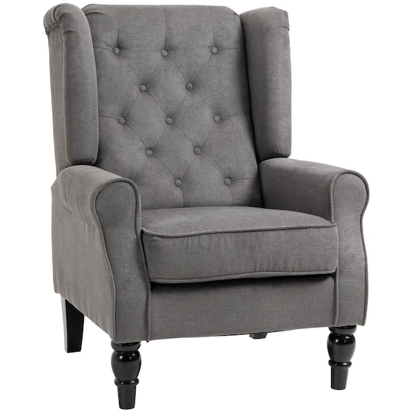 HOMCOM Button-Tufted Accent Chair with High Wingback, Rounded Cushioned Armrests and Thick Padded Seat, Dark Gray