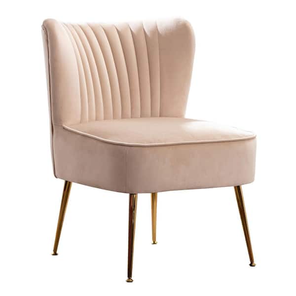 WESTINFURNITURE Trinity 22 in. Tan Velvet Channel Tufted Accent Side Chair