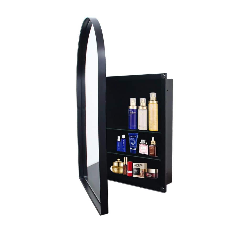 24 in. W x 36 in. D x 5 in. H Arched Recessed Bathroom Linen Cabinet with Mirror and Adjustable Shelves, Matte Black price history on PriceWatchPro