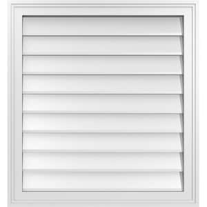 26 in. x 28 in. Vertical Surface Mount PVC Gable Vent: Decorative with Brickmould Frame