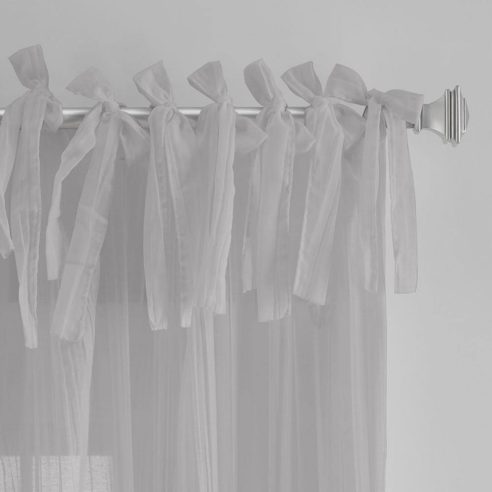 Gray Semi-Sheer Tie Top Polyester Window Curtain Panel - 52" x 95"