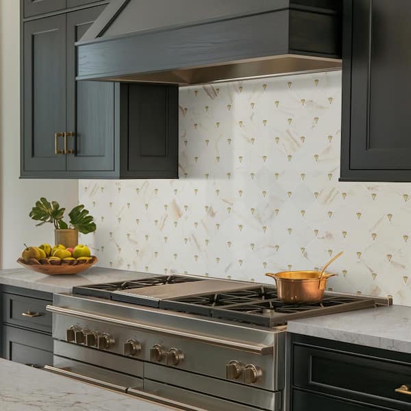 Citadel Gold Trident White 11 in. x 12 in. Polished Glass Mosaic Floor and Wall Tile (0.85 sq. ft. /Each)
