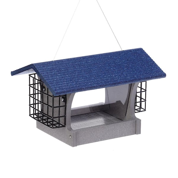 BIRDS choice 3 Qt. Green Solutions Hopper Feeder with Suets Gray with Blue Roof Medium