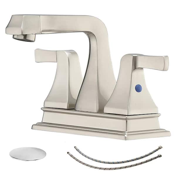 Staykiwi 4 in. Centerset Double Handle Low Arc Bathroom Faucet in Brushed Nickel