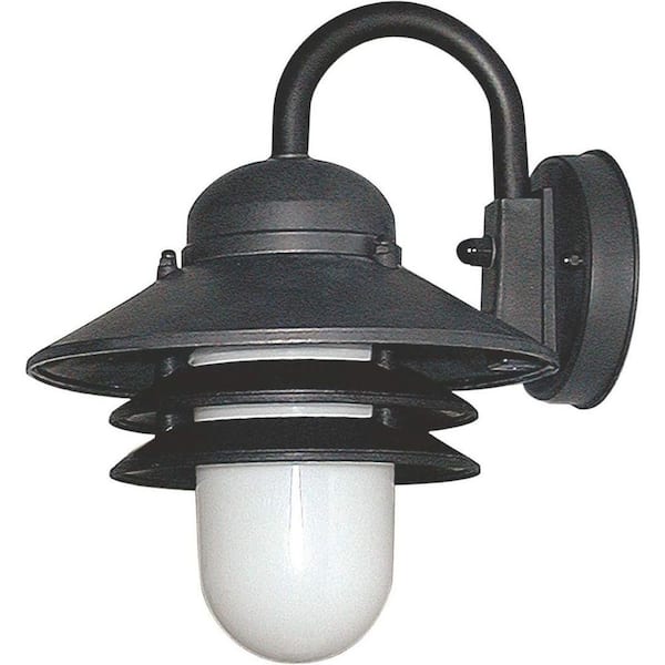 Nautical Black Outdoor Hardwired Lantern Sconce with 4000K LED Bulb and Opal Acrylic Diffuser