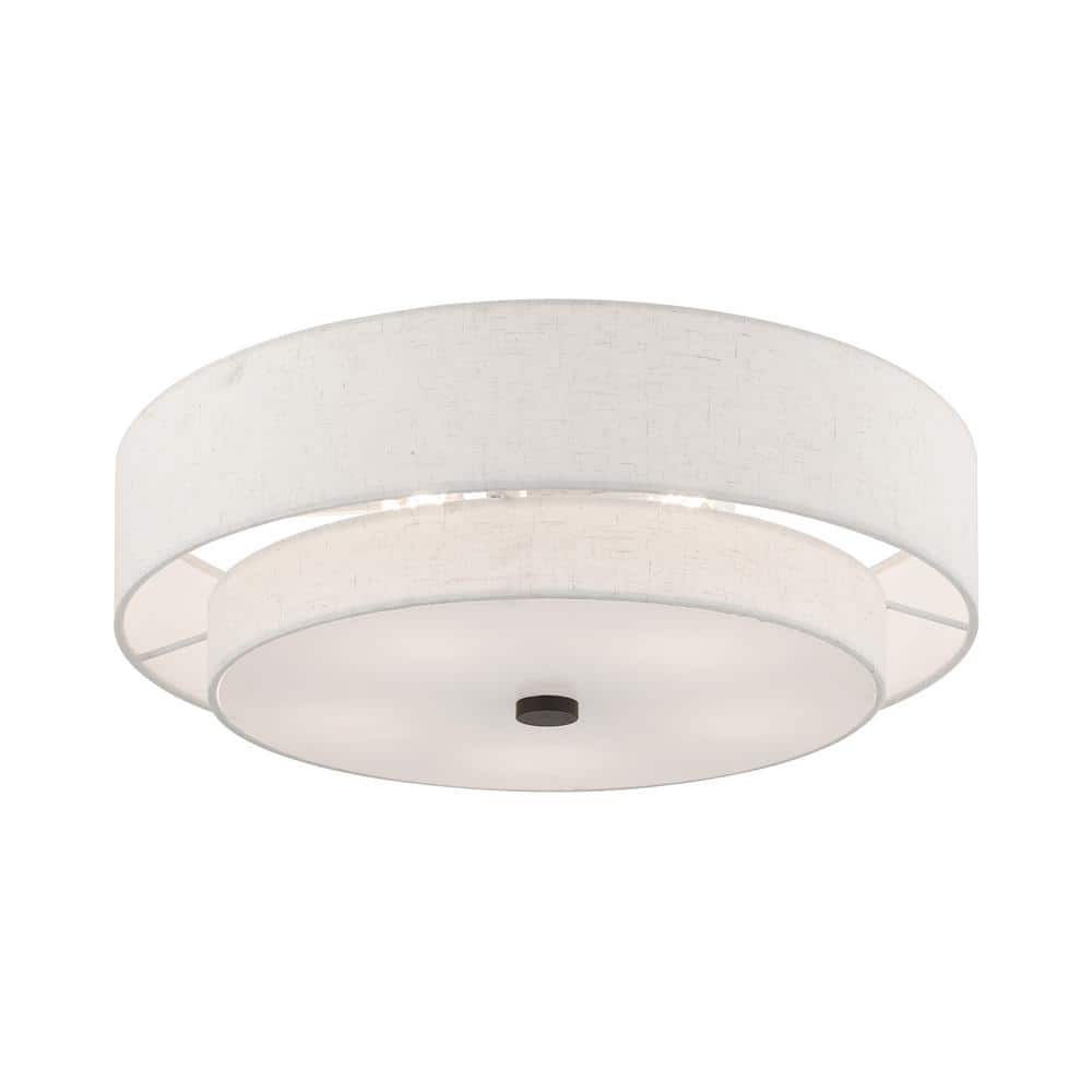 English Bronze Double Drum Semi-Flush Mount Light