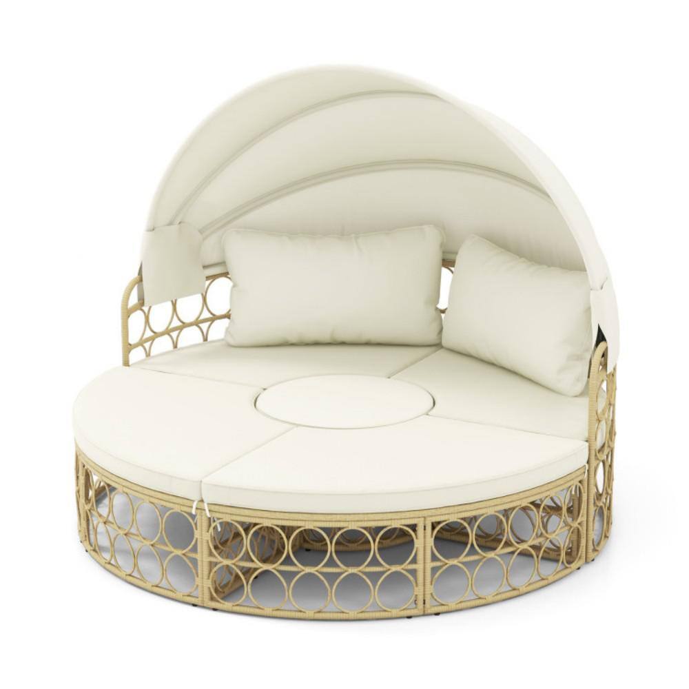 Wicker Outdoor Sectional Set Round Daybed with Retractable Canopy and White Cushions price history on PriceWatchPro