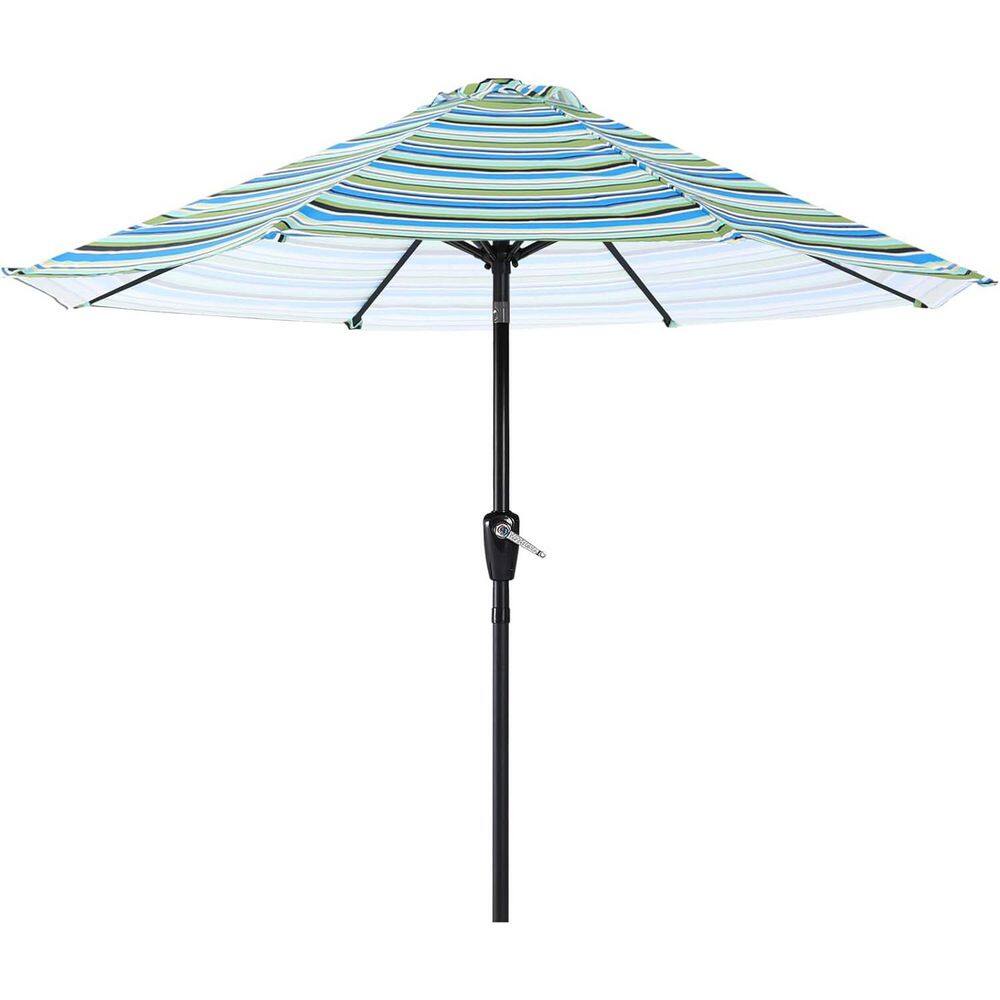 9 ft. Aluminum Market Tilt Patio Umbrella in Blue Green Stripes with Push B
